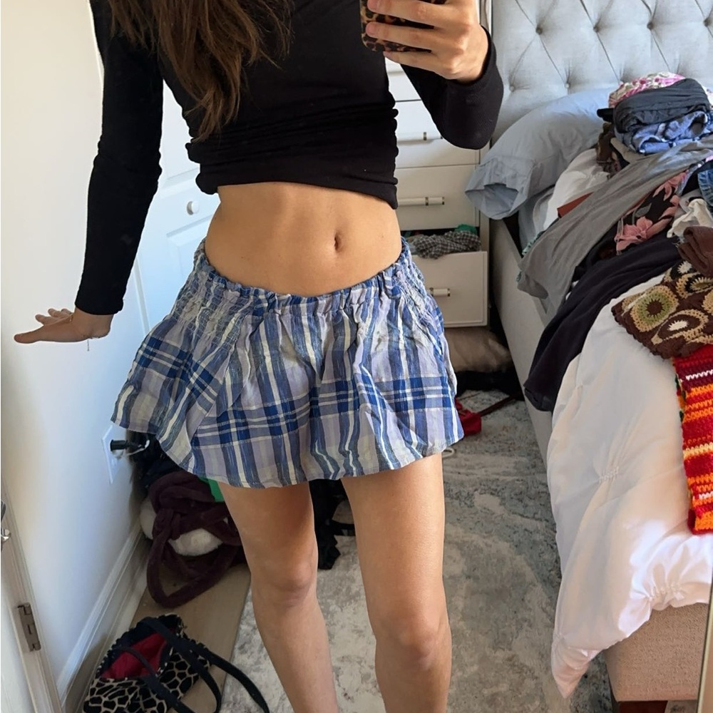 Blue Plaid Free People Skort